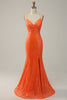 Load image into Gallery viewer, Mermaid Spaghetti Straps Orange Sparkly Prom Dress with Sequins