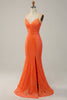 Load image into Gallery viewer, Mermaid Spaghetti Straps Orange Sparkly Prom Dress with Sequins