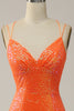 Load image into Gallery viewer, Mermaid Spaghetti Straps Orange Sparkly Prom Dress with Sequins