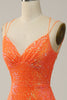 Load image into Gallery viewer, Mermaid Spaghetti Straps Orange Sparkly Prom Dress with Sequins