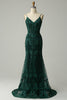 Load image into Gallery viewer, Green Spaghetti Straps Mermaid Corset Prom Dress with Appliques