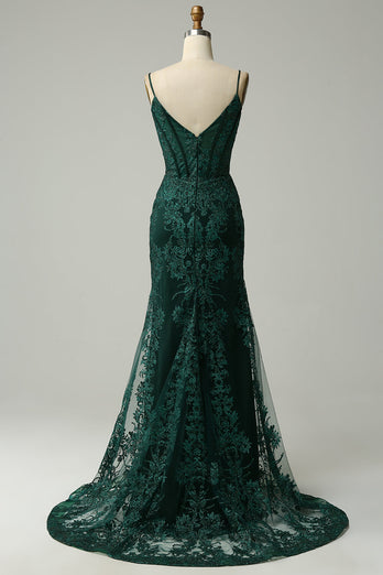 Sparkly Dark Green Mermaid Sequin Long Prom Dress