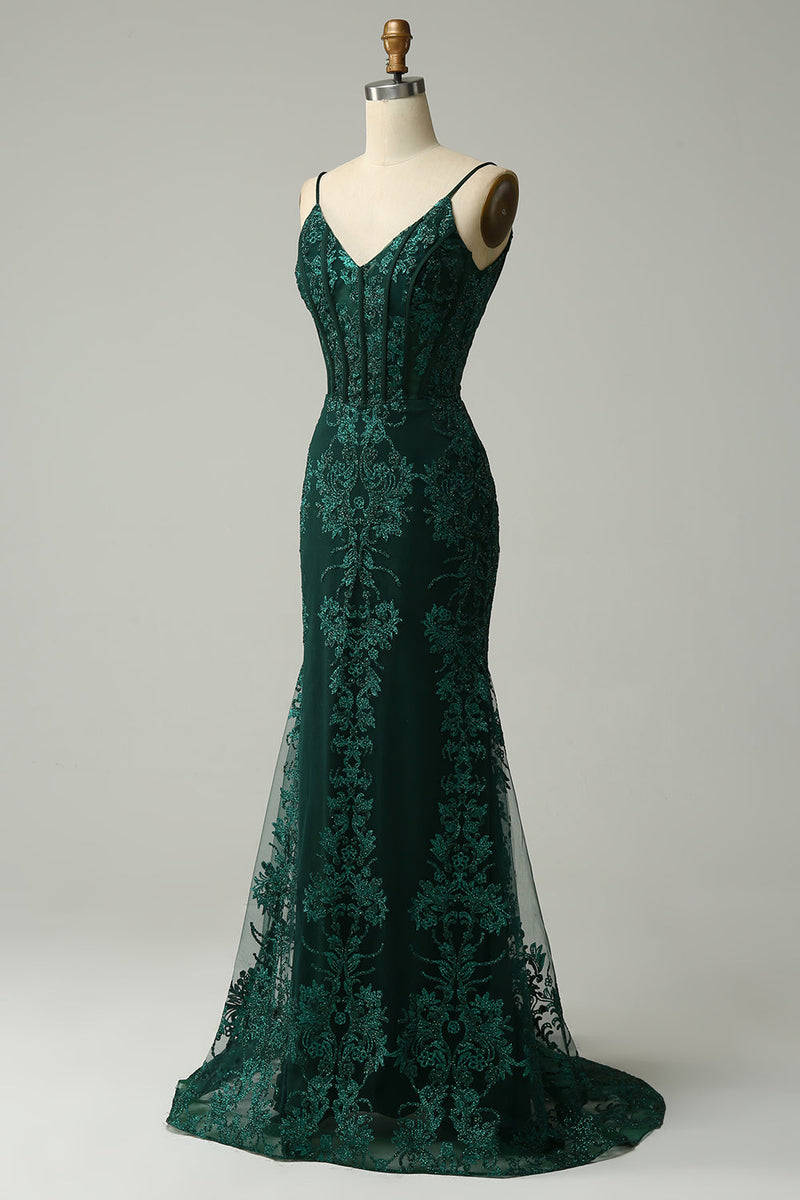 Load image into Gallery viewer, Sparkly Dark Green Mermaid Sequin Long Prom Dress