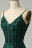 Load image into Gallery viewer, Green Spaghetti Straps Mermaid Corset Prom Dress with Appliques