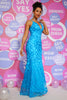 Load image into Gallery viewer, V-Neck Blue Sparkly Prom Dress with Beading