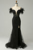 Load image into Gallery viewer, Black Off the Shoulder Mermaid Prom Dress with Feathers