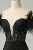 Load image into Gallery viewer, Black Off the Shoulder Mermaid Prom Dress with Feathers