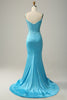 Load image into Gallery viewer, Blue Mermaid Spaghetti Straps Sparkly Corset Prom Dress with Beading