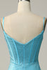 Load image into Gallery viewer, Blue Mermaid Spaghetti Straps Sparkly Corset Prom Dress with Beading