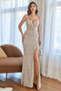 Load image into Gallery viewer, Champagne Mermaid Sequins Prom Dress with Slit