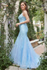 Load image into Gallery viewer, Mermaid Blue Tulle Prom Dress with Criss Cross Back