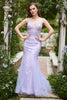 Load image into Gallery viewer, Mermaid Spaghetti Straps Purple Prom Dress With Appliques