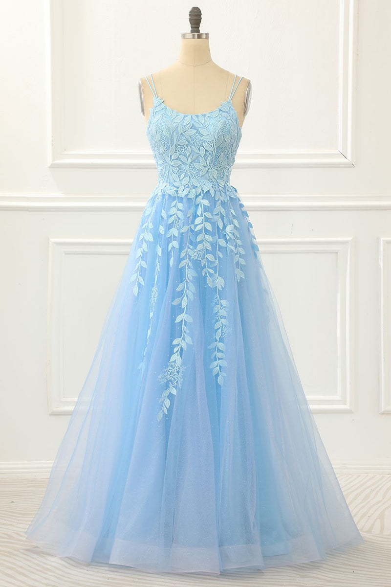 Load image into Gallery viewer, Lavender Tulle A Line Prom Dress with Appliques