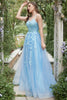 Load image into Gallery viewer, Blue Tulle A Line Prom Dress with Appliques