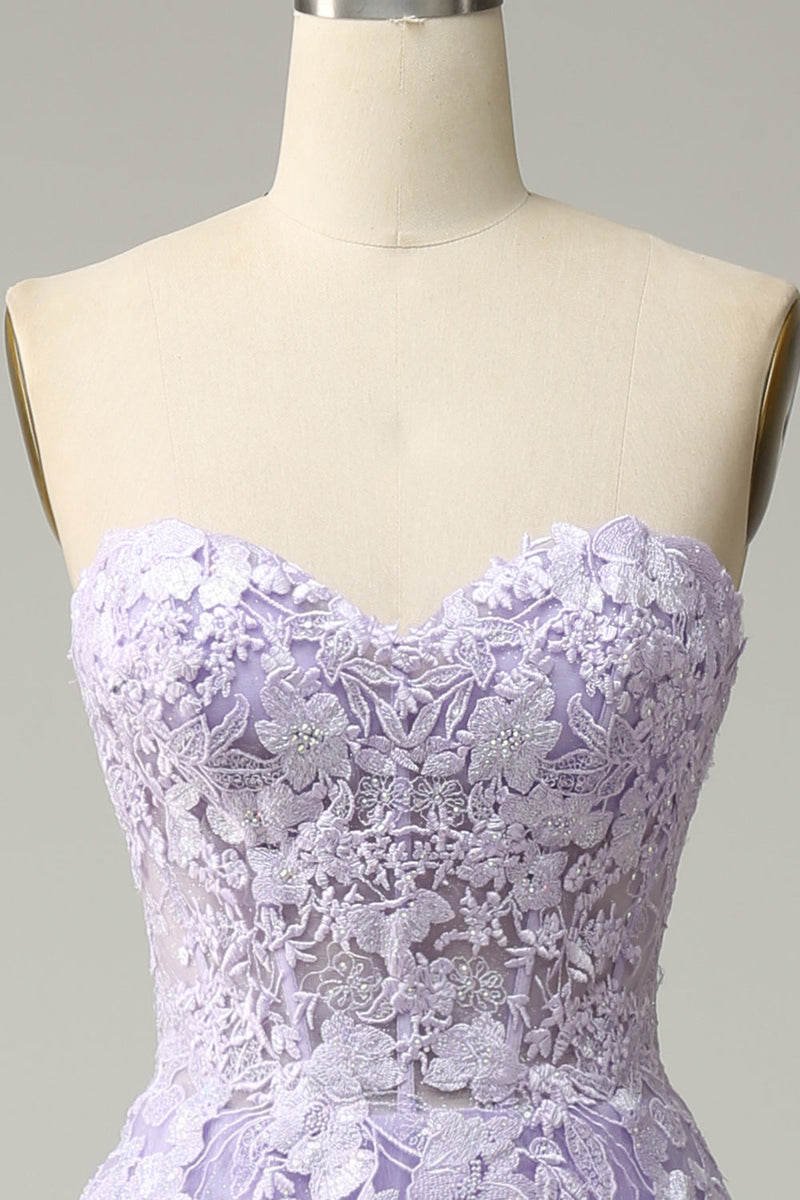 Load image into Gallery viewer, A Line Spaghetti Straps Long Purple Prom Dress with Appliques