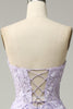 Load image into Gallery viewer, A Line Spaghetti Straps Long Purple Prom Dress with Appliques