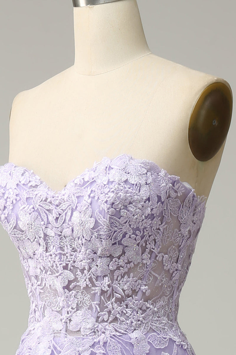 Load image into Gallery viewer, A Line Spaghetti Straps Long Purple Prom Dress with Appliques