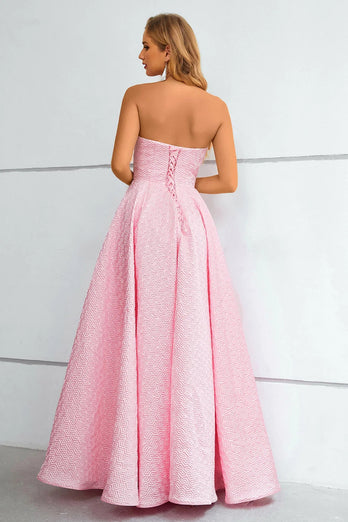 A-Line Strapless Pink Princess Prom Dress