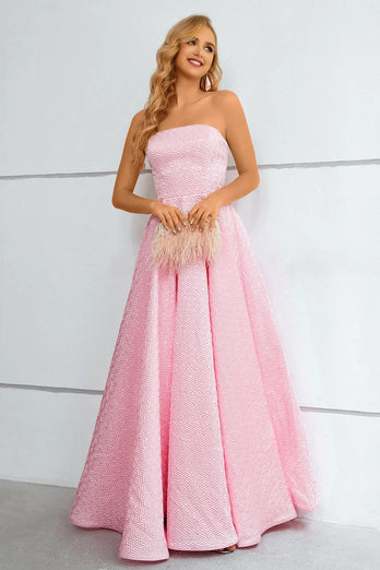 A-Line Strapless Pink Princess Prom Dress