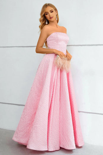 A-Line Strapless Pink Princess Prom Dress