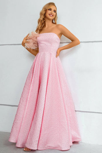 A-Line Strapless Pink Princess Prom Dress