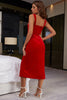 Load image into Gallery viewer, Red Straps Button Front Cocktail Dress