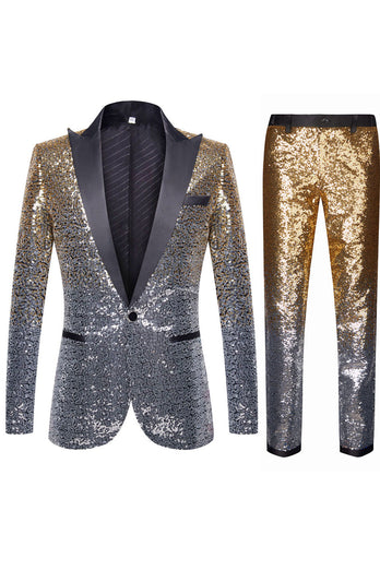 Ombre Sequins Purple Men's 2 Piece Slim Fit Notched Lapel Party Suits