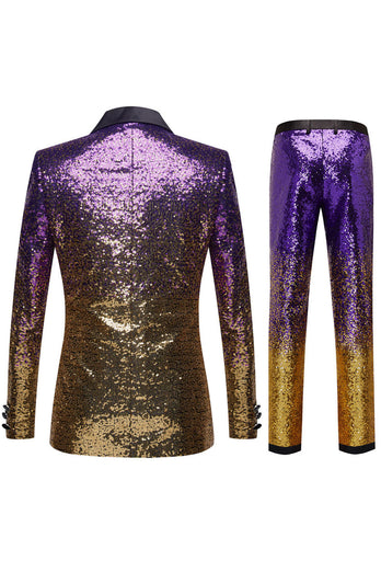 Ombre Sequins Purple Men's 2 Piece Slim Fit Notched Lapel Party Suits