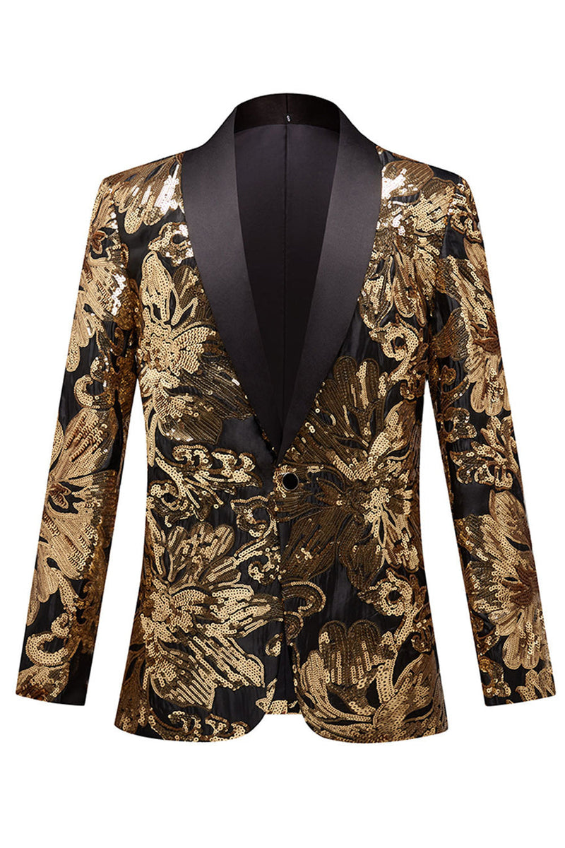 Load image into Gallery viewer, Golden Flower Shaped Sequins Men&#39;s Blazer