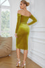 Load image into Gallery viewer, Sheath Off the Shoulder Turmeric Velvet Holiday Dress