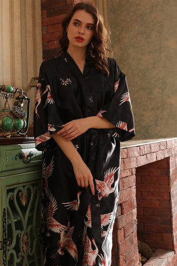 Black Midi Kimono Bridal Party Robes