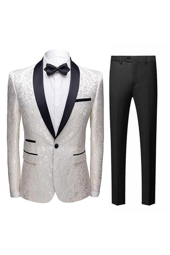 Black Jacquard Shawl Lapel Men's 2 Pieces Suits