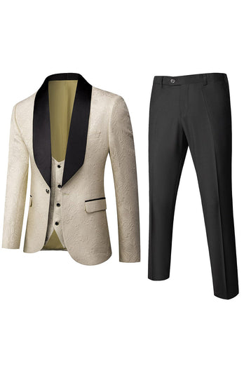 White Men's 3-Piece Suits Jacquard Tuxedo