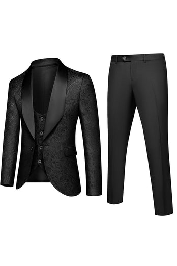 White Men's 3-Piece Suits Jacquard Tuxedo