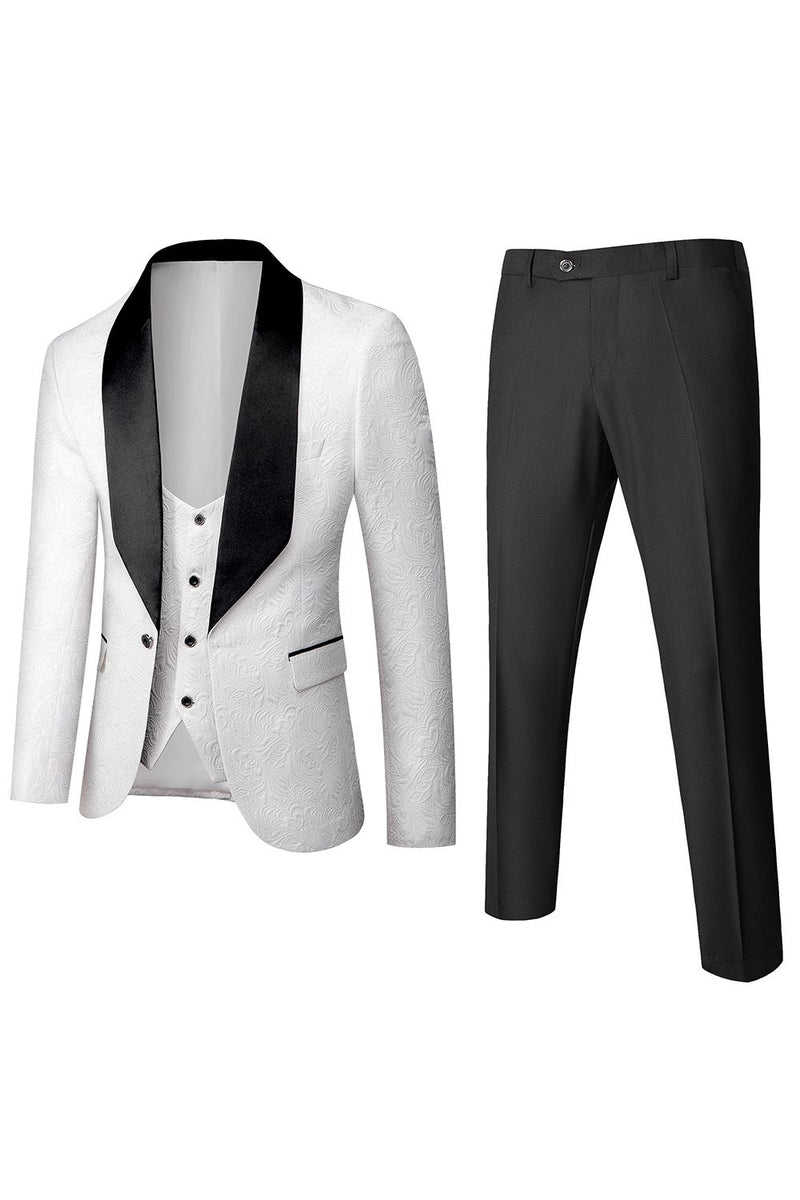Load image into Gallery viewer, White Men&#39;s 3-Piece Suits Jacquard Tuxedo