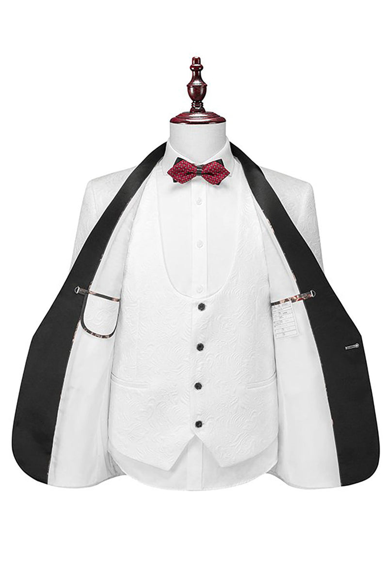 Load image into Gallery viewer, White Men&#39;s 3-Piece Suits Jacquard Tuxedo