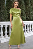 Load image into Gallery viewer, Satin Short Sleeves Matcha Formal Dress