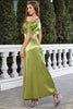 Load image into Gallery viewer, Satin Short Sleeves Matcha Formal Dress