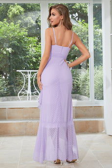 Asymmetrical Spaghetti Straps Lilac Formal Dress