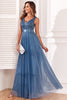 Load image into Gallery viewer, A-Line V-Neck Blue Prom Dress