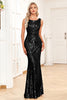 Load image into Gallery viewer, Golden Mermaid Round Neck Sequins Long Prom Dress