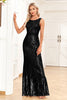 Load image into Gallery viewer, Golden Mermaid Round Neck Sequins Long Prom Dress