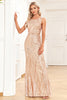 Load image into Gallery viewer, Golden Mermaid Round Neck Sequins Long Prom Dress