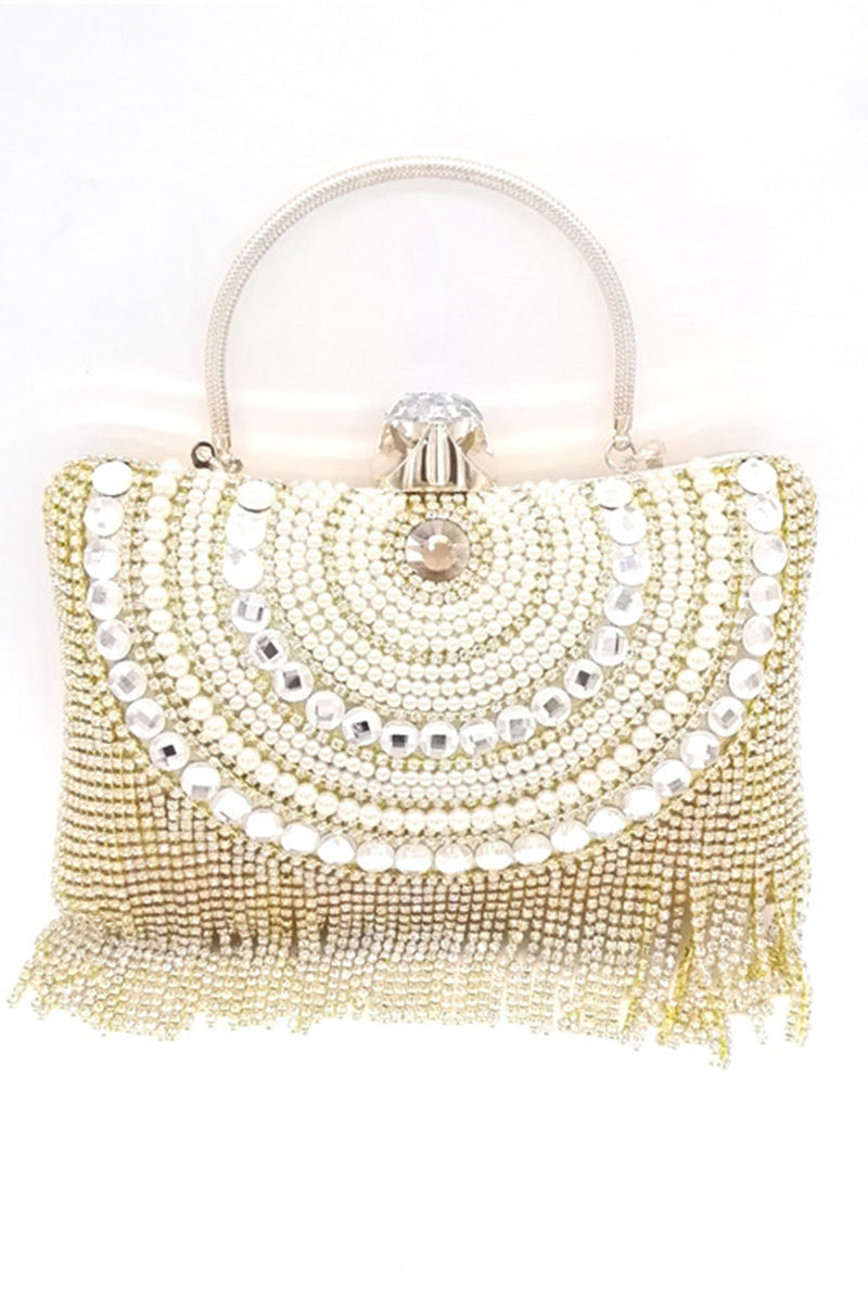 Load image into Gallery viewer, Golden Beaded Pearls Party Clutch