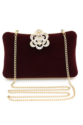 Burgundy Velvet Shoulder Chain Bag