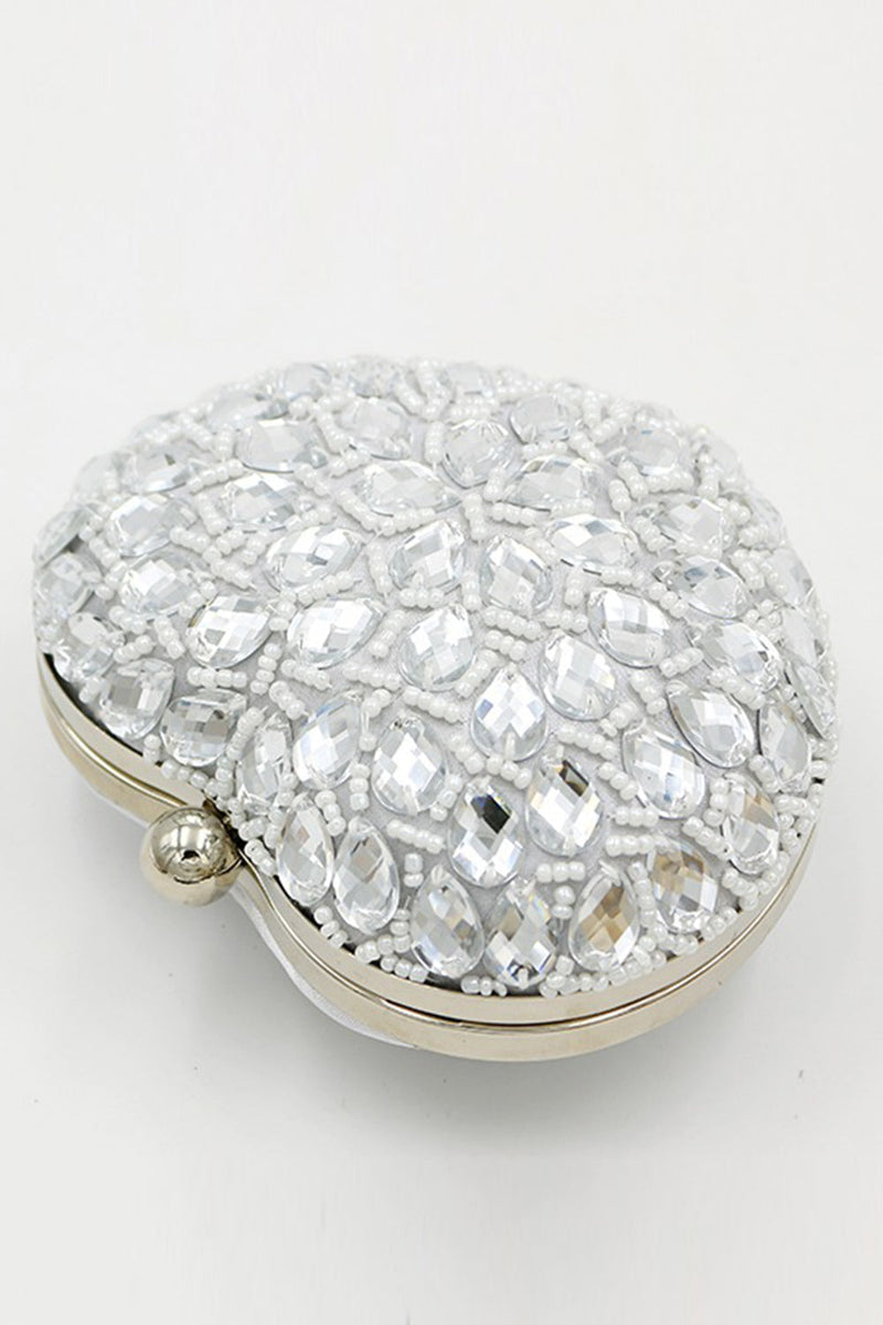 Load image into Gallery viewer, Silver Beaded Heart Shaped Party Clutch