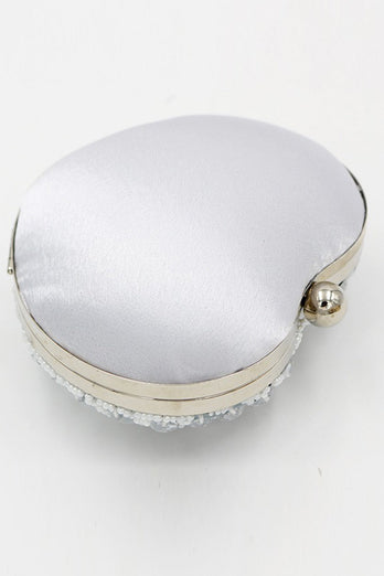 Silver Beaded Heart Shaped Party Clutch