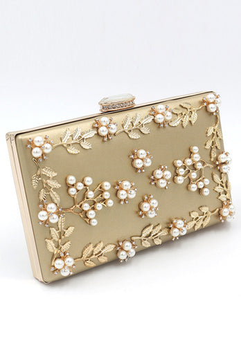 Golden Beaded Pearls Party Clutch