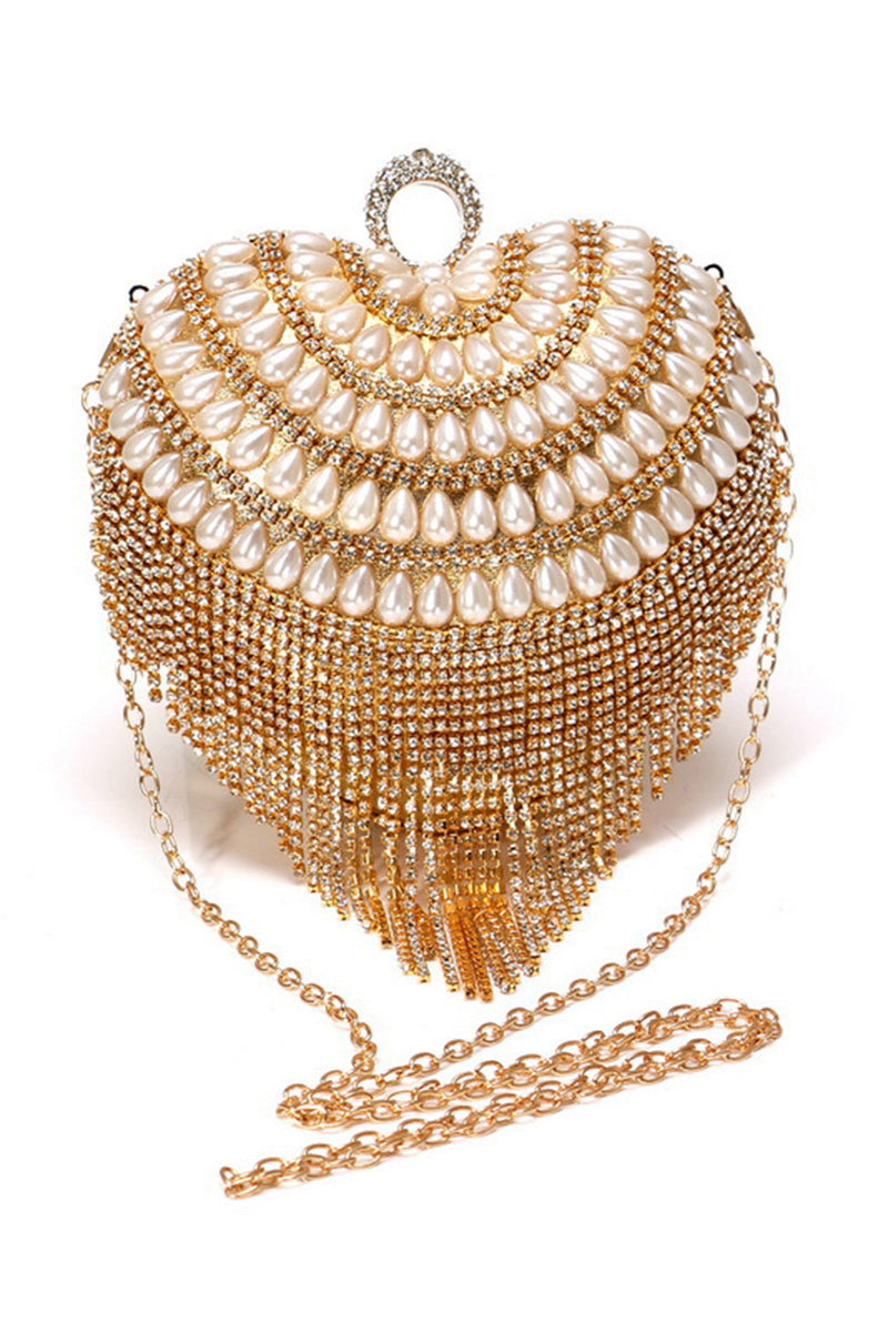 Load image into Gallery viewer, Champagne Beaded Pearls Party Clutch