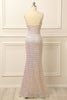 Load image into Gallery viewer, Apricot Sequins Ruched Long Prom Dress with Slit